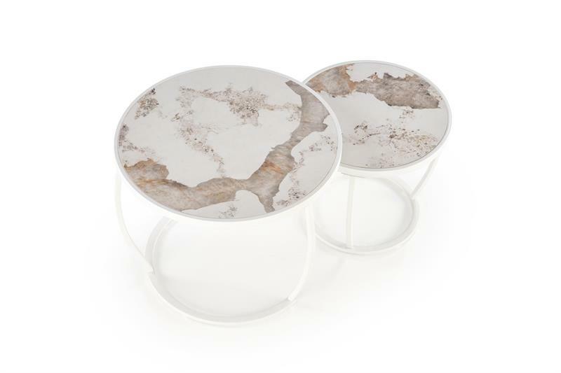 Dohányzóasztal szett (2 db.) Inesz (bézs márvány + fehér)