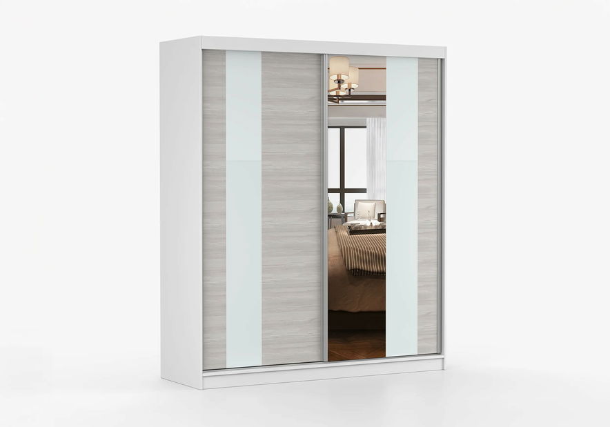 Ruhásszekrény Mebur 32 180 (Fehér + Katthult + Fehér üveg + Tükör)