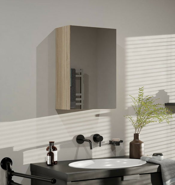 Závesná kúpelňová skrinka Perdieron 4 (dub sonoma) (so zrkadlom)