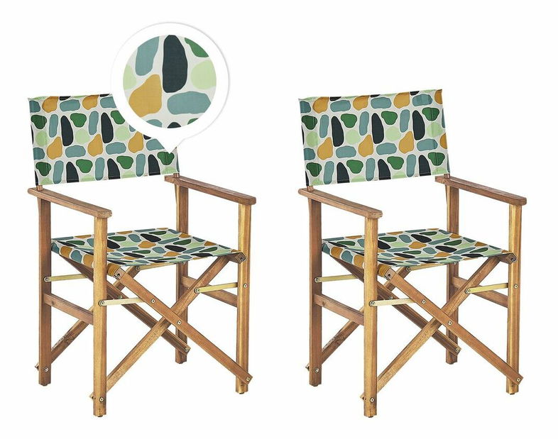 Set 2 buc șezlong de grădină cu huse de rezervă Ciala (lemn deschis + model geometric)