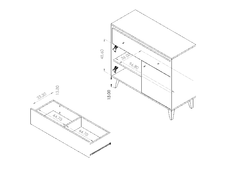 Komoda Ovio K2D1SZ (bijela mat + hrast san remo svijetli)