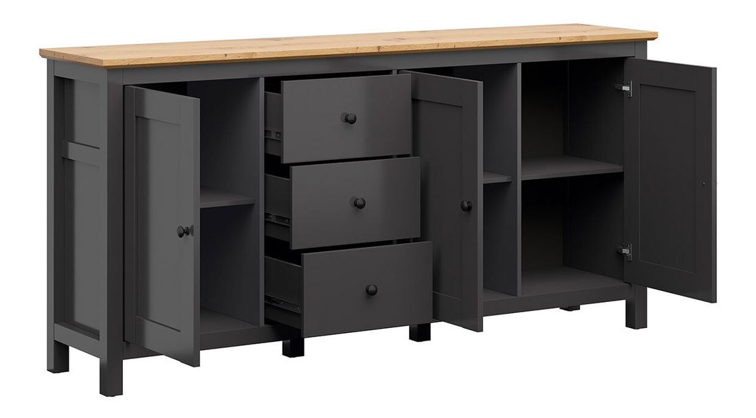 Komoda Hesen KOM3D3S/10/20 (grafit + hrast artisan)