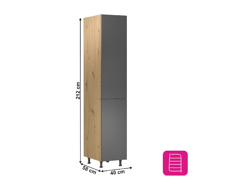 Dulap de bucătărie pentru alimente D40SP Langari (stejar artisan + gri mat) (S)