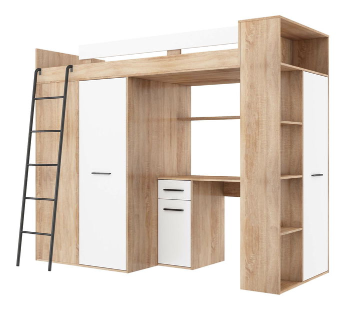 Pat etajat 90 cm Vivian (S)(cu somieră) (Stejar sonoma + Alb)
