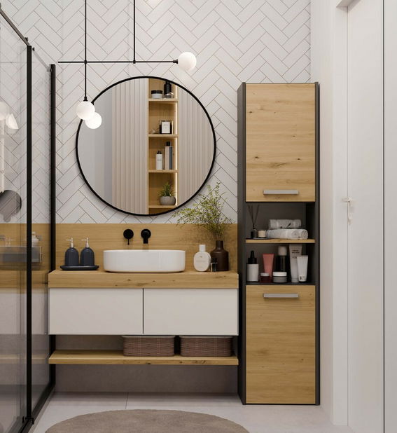 Kúpeľňová skrinka Samways 3 (antracit + dub artisan)