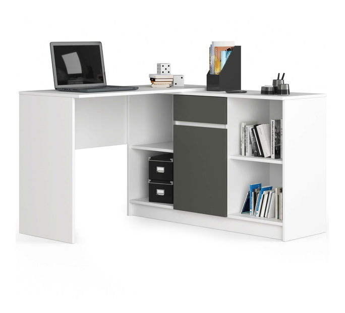 Kutni PC stolić Bahar (bijela + siva)