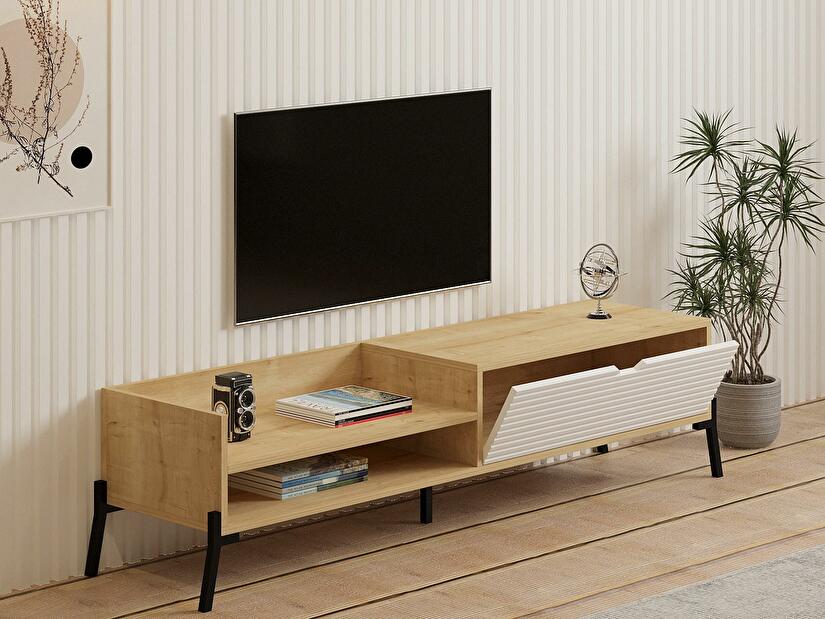 TV asztal/szekrény Momido (zafír tölgy + fehér) 