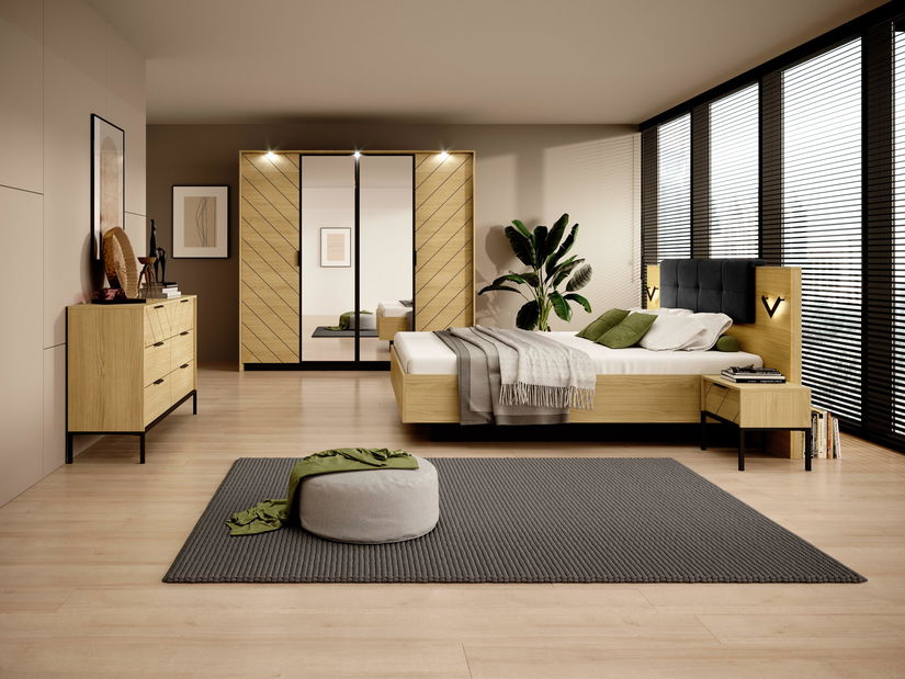 Dormitor Versaccio 1 (stejar scandi + negru)