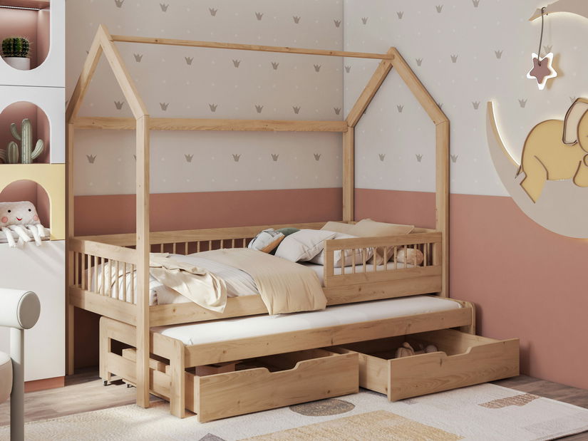 Dječji krevet 80 cm Kerlox (bukva) (s podnicom) (s prostorom za odlaganje)