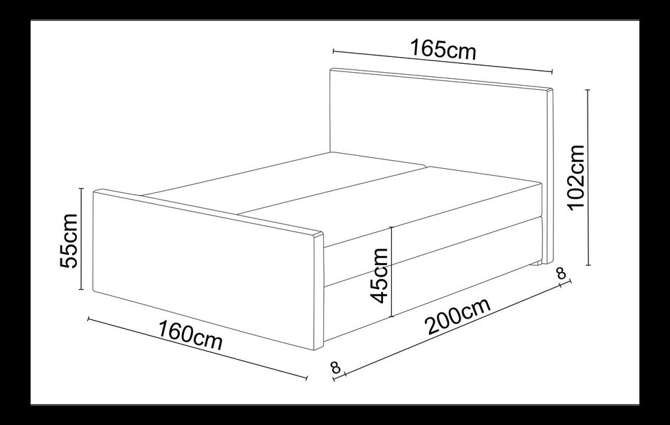 Bračni krevet Boxspring 160 cm Milagros 3 (crna) (s madracem i prostorom za odlaganje)