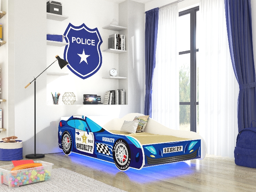Detská posteľ 160x80 cm Šerif (s roštom a matracom) (modrá) *bazár