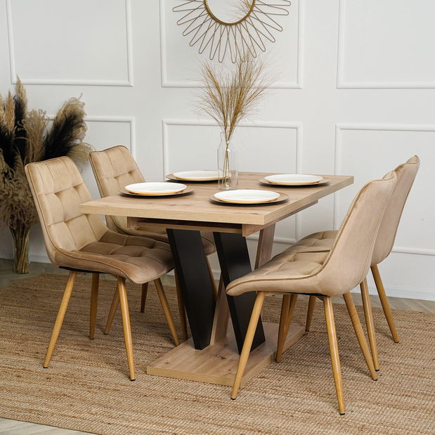 Masă sufragerie extensibilă Comentado (stejar artisan + negru) (pentru 4-6 persoane)