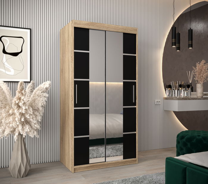 Dulap de haine 120 cm Verika 4 120 (stejar sonoma + negru)