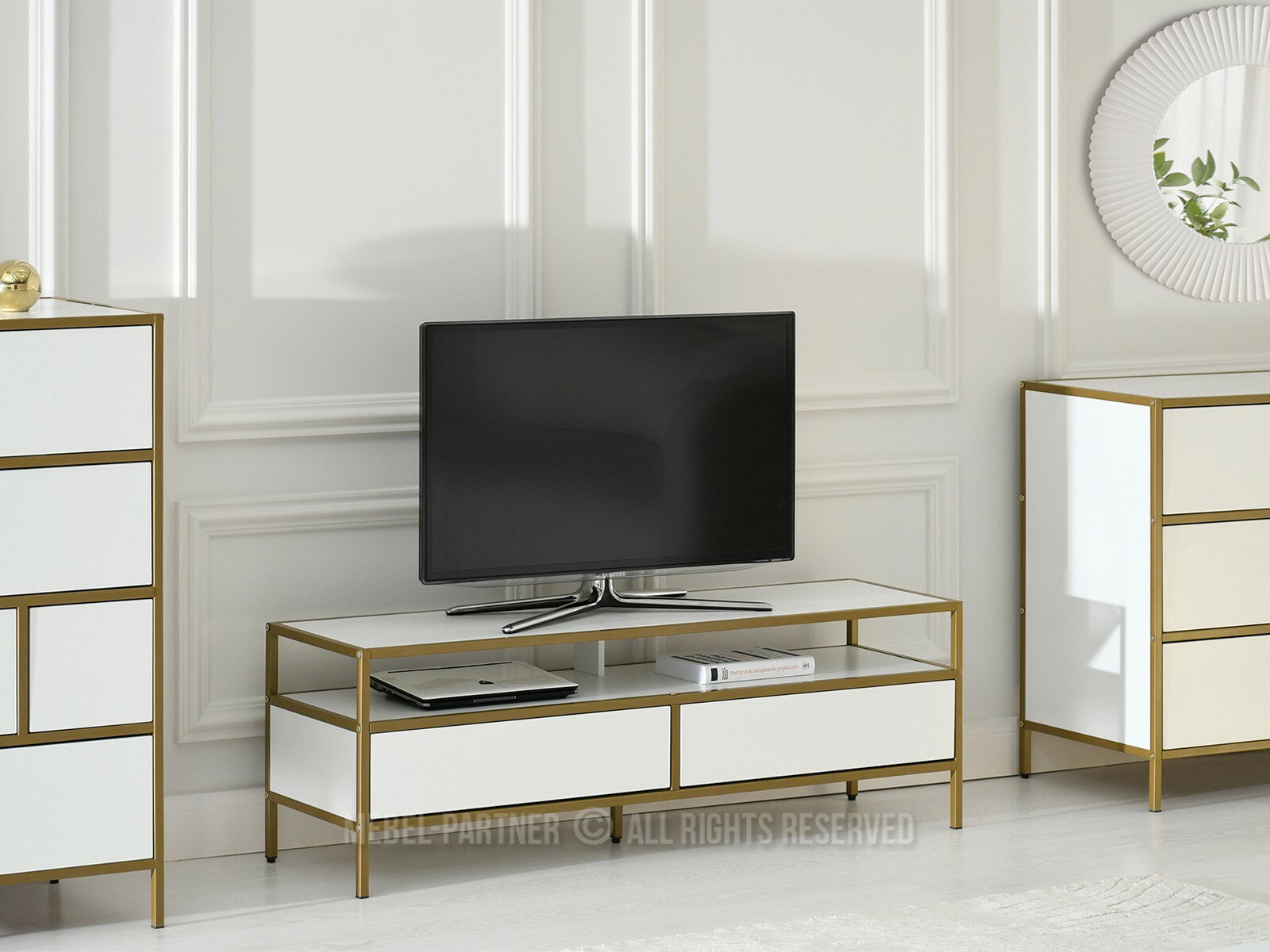 TV stolić/ormarić Soren Rtv (bijelo drvo + zlatna)