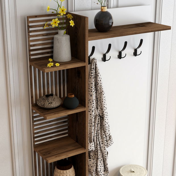 Set mobilier pentru hol Verana (Nuc + Alb)