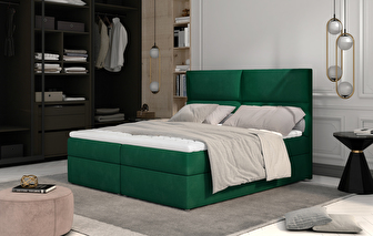 Pat matrimonial Boxspring 165 cm Alyce (verde) (cu saltele)