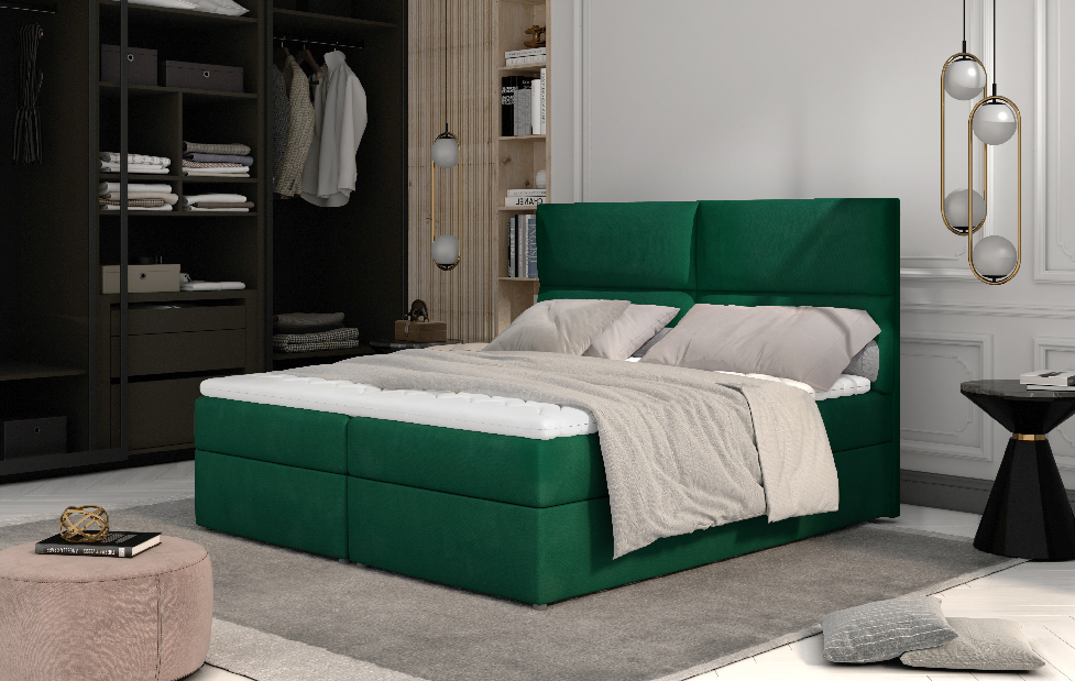 Manželská posteľ Boxspring 145 cm Alyce (zelená) (s matracmi)