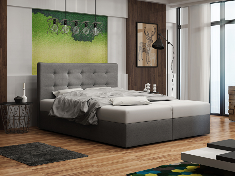 Pat matrimonial Boxspring 140 cm Duel 1 Comfort (Gri) (cu saltea și sp. depozitare)