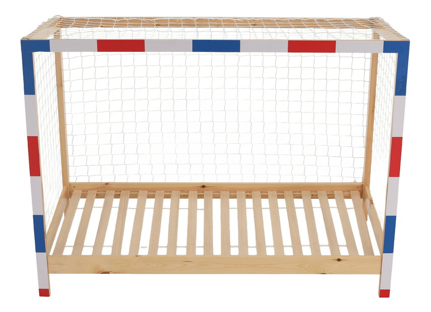 Pat pentru copii 90 cm Facilmente (natural + albastru + roșu) (cu somieră)