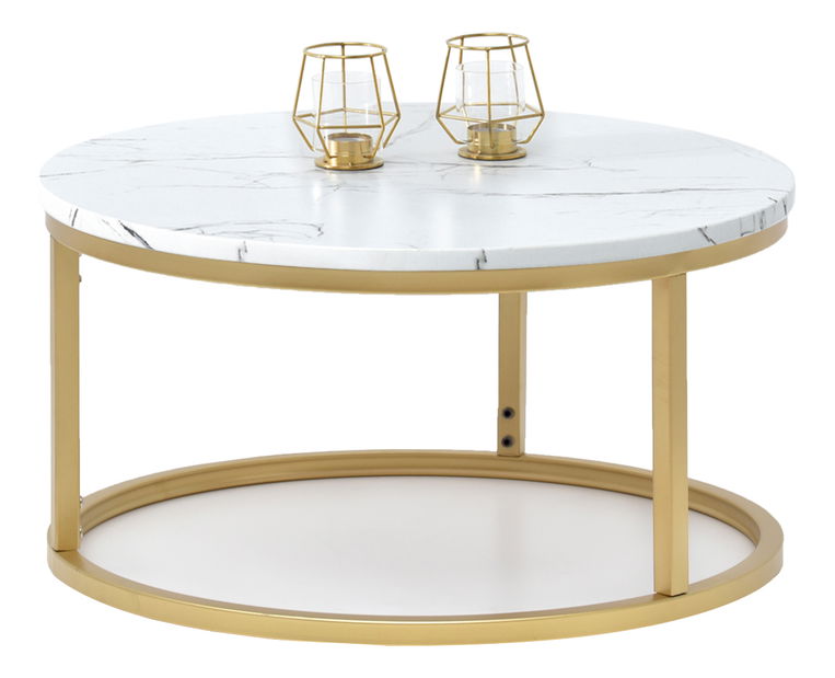 Măsuță de cafea Kolja Stolik S (alb + auriu)