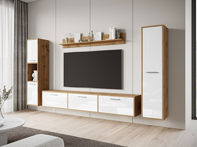 Mobilier living Ikinra XL (Stejar wotan + lucios Alb) 