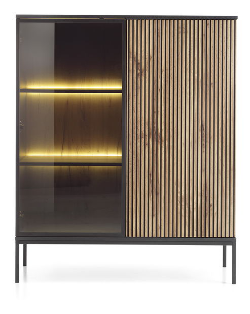 Vitrina Silvano WT104 (crna + hrast wotan) (s LED rasvjetom)