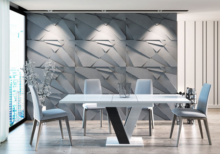 Masă de sufragerie Mabea (alb lucios + negru lucios) (pentru 4 până la 6 persoane)