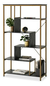 Regál Harp B (čierny mramor + zlatá)