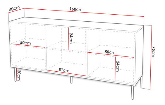 Comodă Mirjan Bryony -160 (Negru + Negru lucios )