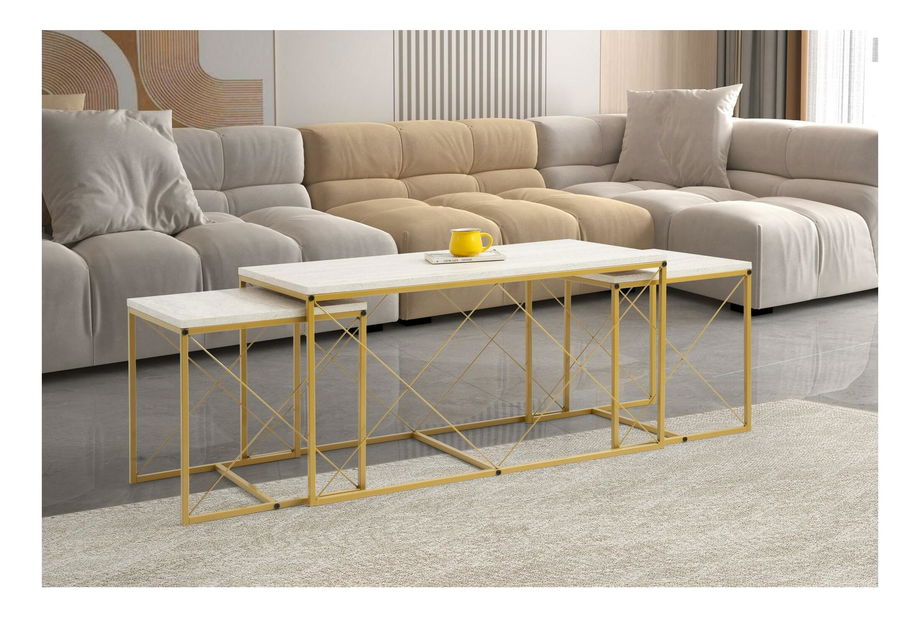 Set 3 mese de cafea Defenella (marmură + auriu) *resigilat