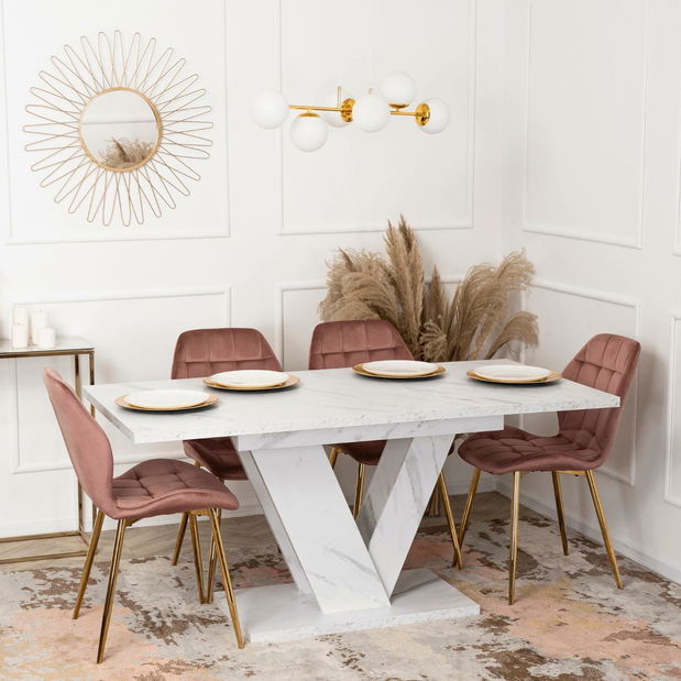 Masă sufragerie extensibilă Comentado (marmură alb) (pentru 4-6 persoane) *resigilate