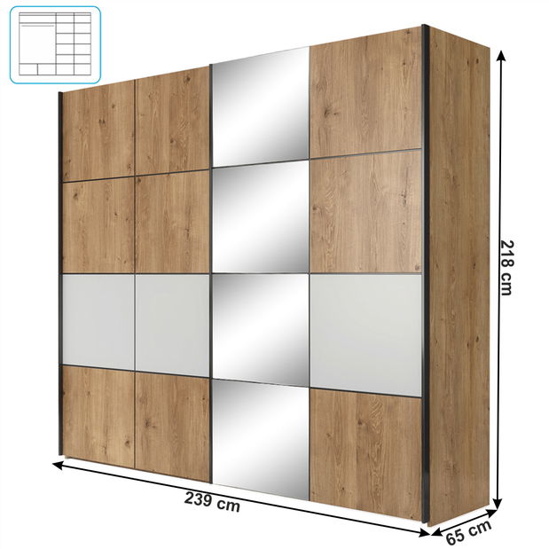 Šatníková skriňa Puerto (dub grandson + biela matná)