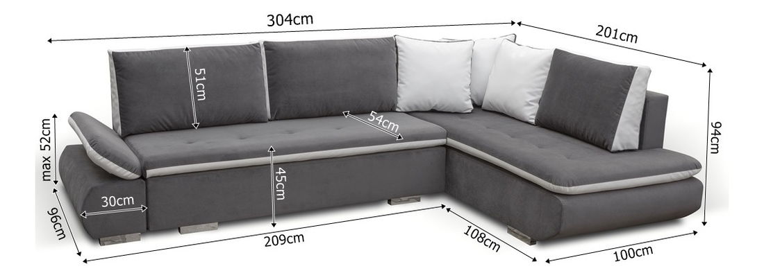 Kutna garnitura- Arleen (tamnosiva) (L)