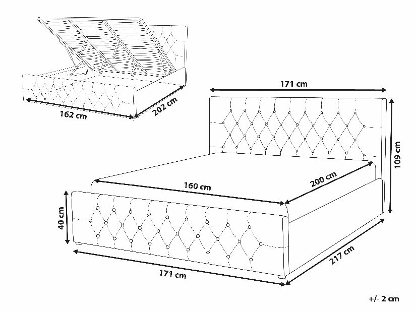 Bračni krevet 160 cm AMESIA (siva) (s podnicom i prostorom za odlaganje)