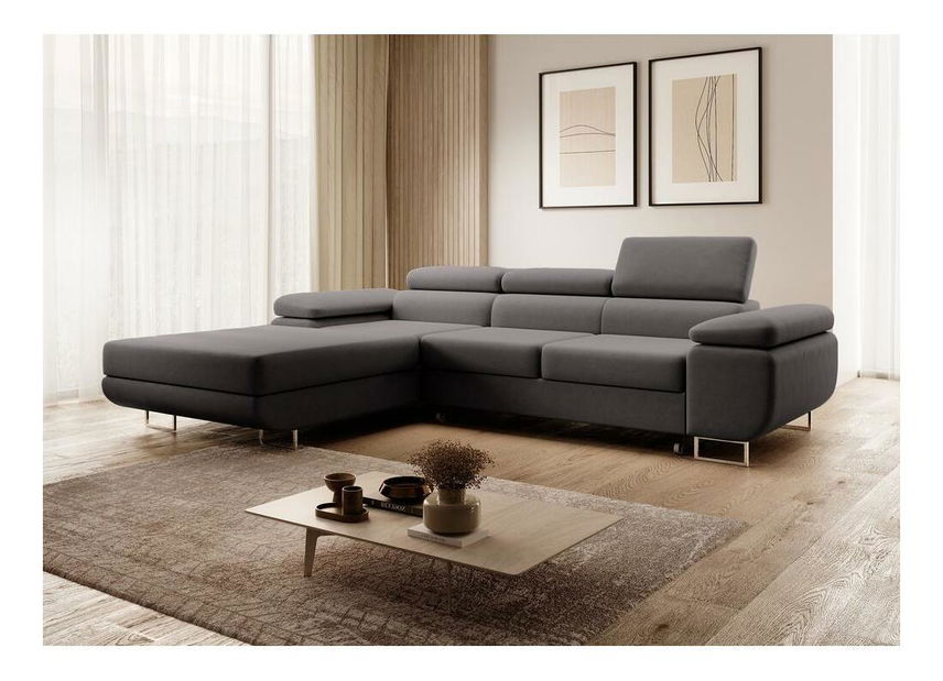 Kutna garnitura Grande (L) (sivo-crna + krom)