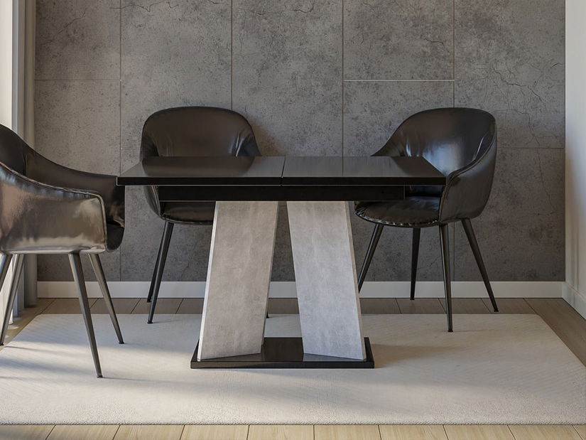 Masă sufragerie extensibilă 120 cm Jeremias (lucios Negru + beton) (pentru 4-6 persoane)