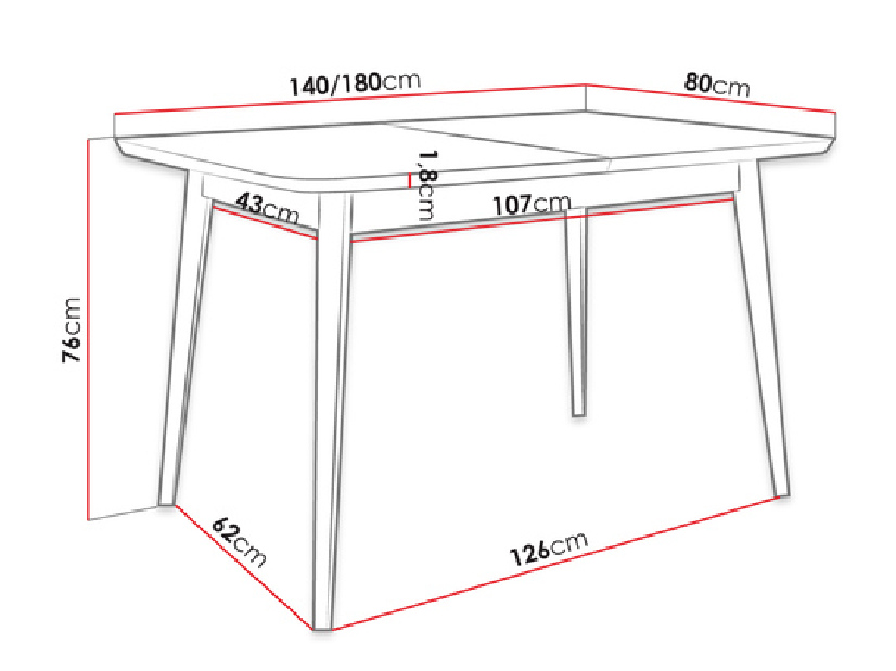 Masă extensibilă Daria 140x80 (Negru)