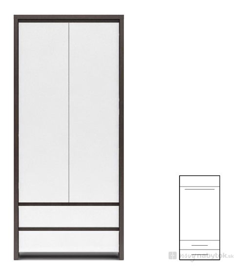 Šatníková skriňa BRW Kaspian SZF2D2S (wenge + lesk biely)