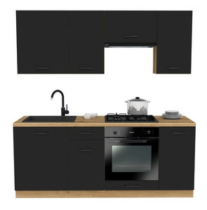 Set mobilier bucătărie 200 cm Vestia 1 (stejar evoke + negru)