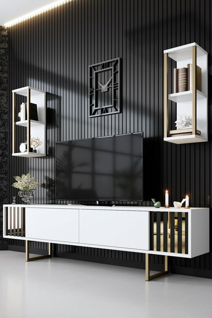 Set mobilier living Golden (alb + auriu)