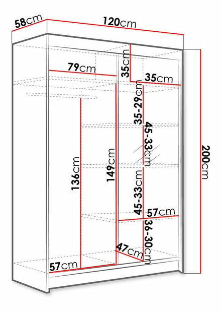 Šatníková skriňa so zrkadlom I Paris (Čierna + Čierna)