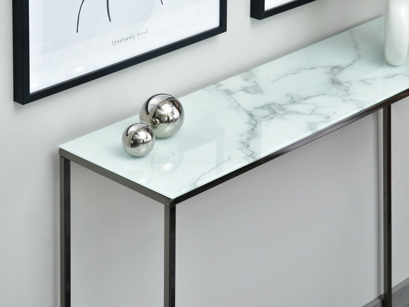 Konzolový stolík Bella Kons (biely mramor + čierna)