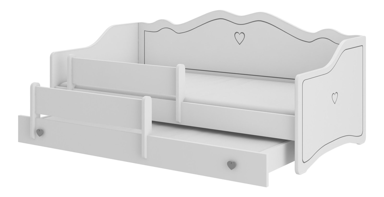 Rozkladacia detská posteľ 160x80 cm Ester II (s roštom a matracom) (biela + sivá + vzor)