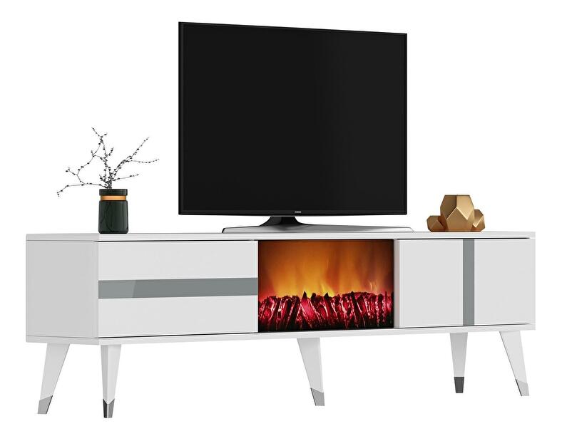 TV asztal/szekrény kandallóval Vekika 3 (fehér + ezüst) 