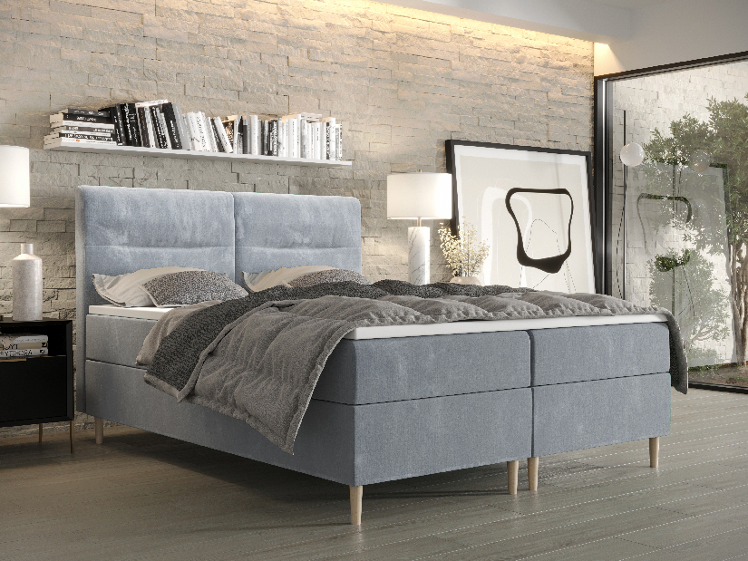 Manželská posteľ Boxspring 180 cm Saruta (svetlomodrá) (s matracom a úložným priestorom)