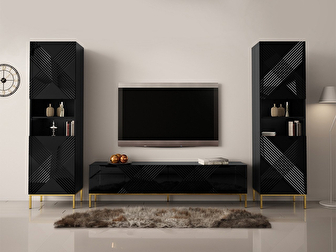 Mobilier living Madrealla II (Negru + lucios Negru + auriu) 