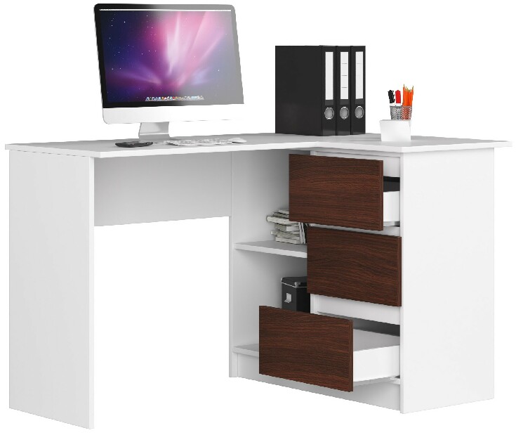 Rohový PC stolík Bodhi (biela + wenge) (P)