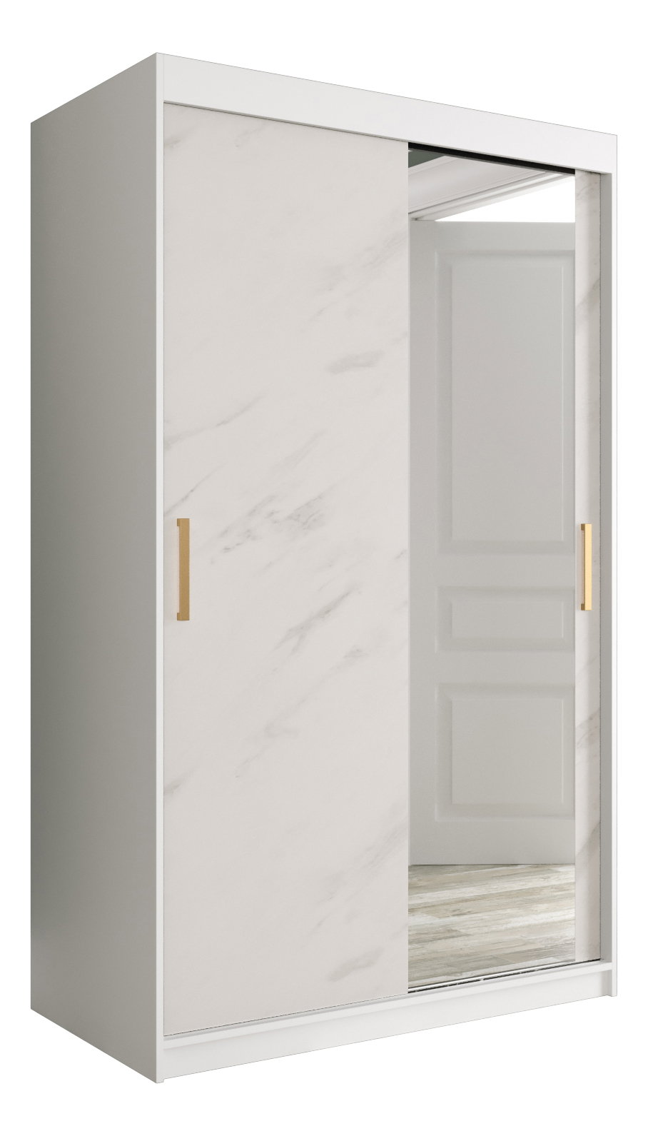 Ruhásszekrény 120 cm Marbelo T2 (matt fehér + fehér márvány)