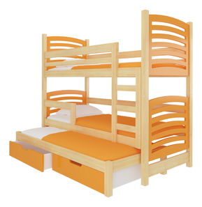 Dječji krevet na kat 180x75 cm Stanislava (s podnicom i madracem) (bor + narančasta)