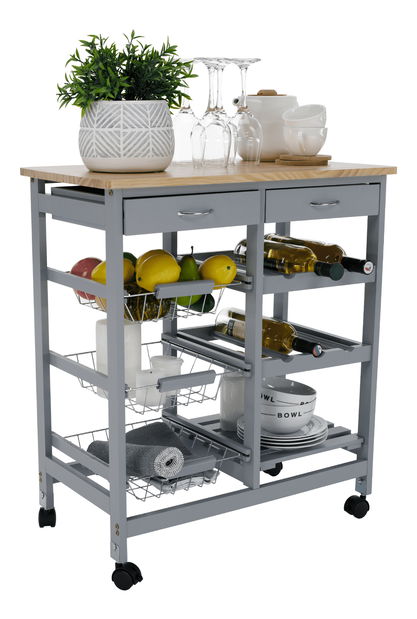 Kolica za posluživanje Brooke (siva + prirodna)